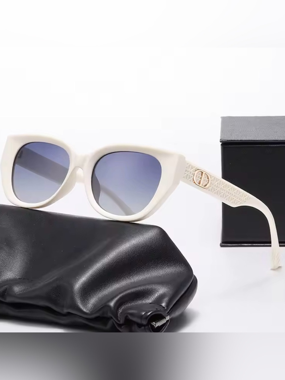 Women’s White Cat-Eye Sunglasses with Blue Gradient Lenses